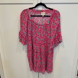 Playa Lucila Pink Floral Mini Dress with Teal Leaf Print